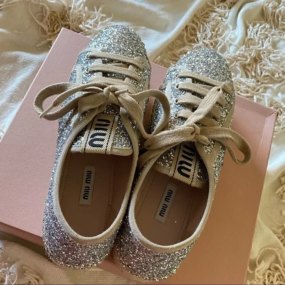 MIU MIU Logo Lace Up Platform Espadrille Sneakers